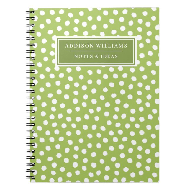 Carnet Nom unique Green White Dots Personnalisé (Devant)