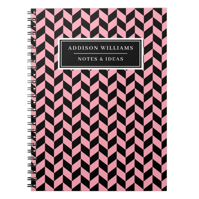 Carnet Nom unique Pink Black Herringbone Motif (Devant)