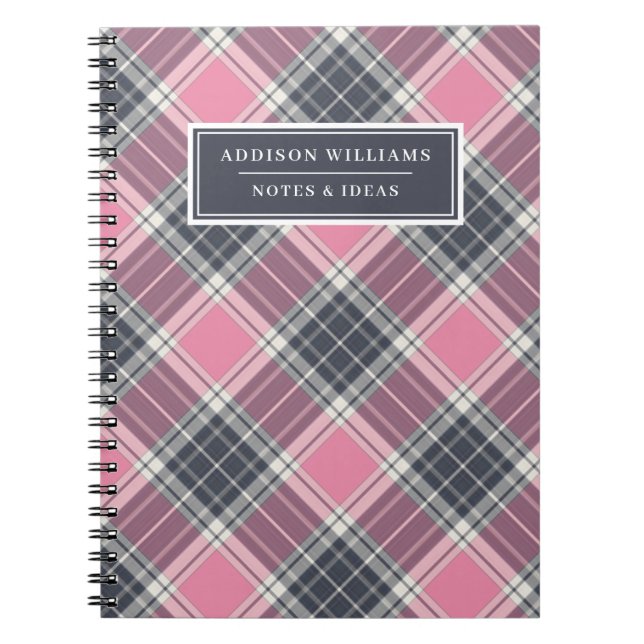 Carnet Nom unique Pink Grey Plaid Motif (Devant)