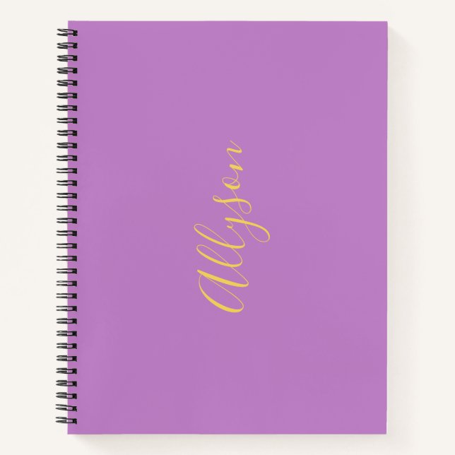 Carnet Nom vertical tendance en écriture dorée, lavande (Devant)