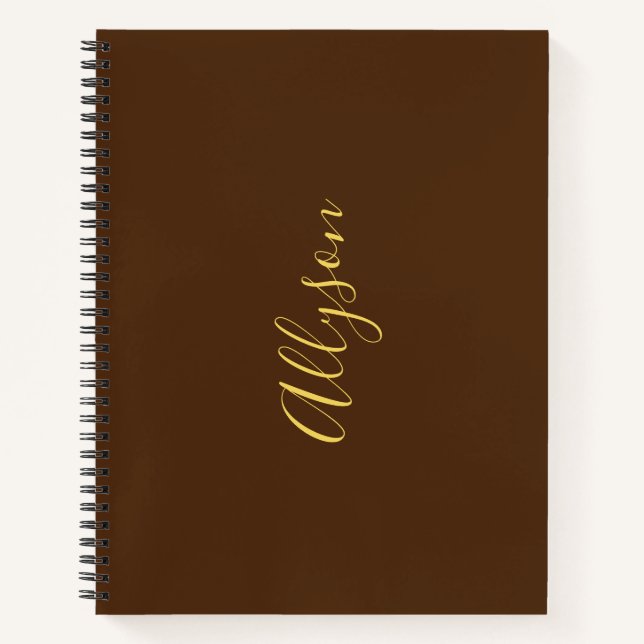 Carnet Nom vertical tendance en Gold Script, Chocolat (Devant)