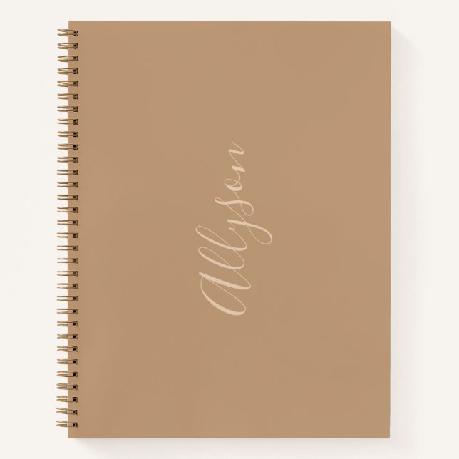 Carnet Nom vertical tendance en Tan Script, Café (Devant)