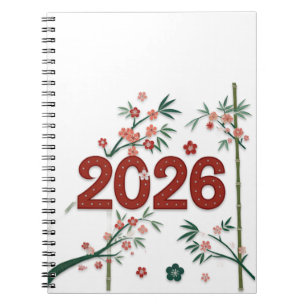 Carnet Nombres de bambou 2026 avec fleurs de cerisier