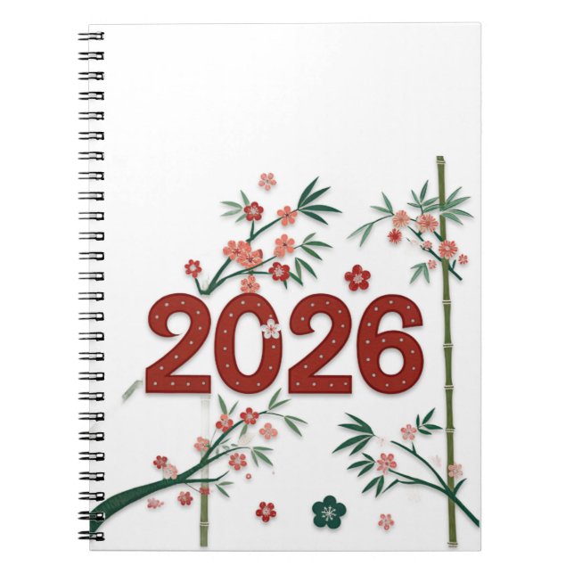 Carnet Nombres de bambou 2026 avec fleurs de cerisier  (Devant)