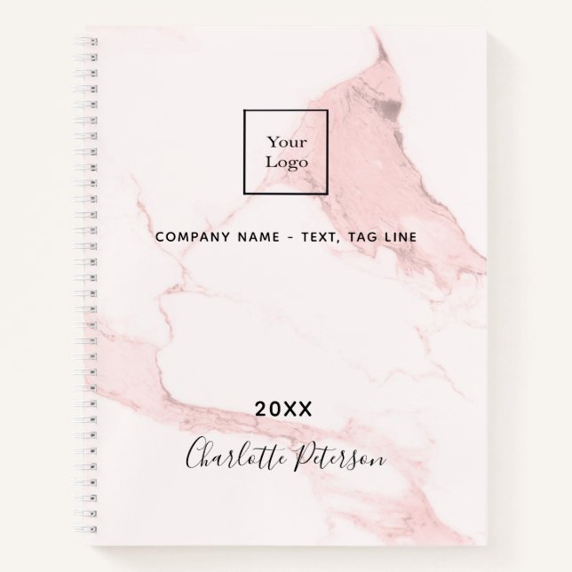 Carnet Noms élégants de marbre rose blush pour logo d'ent (Devant)