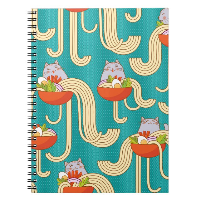 Carnet Noodles Chats Drôles Fond Turquoise (Devant)