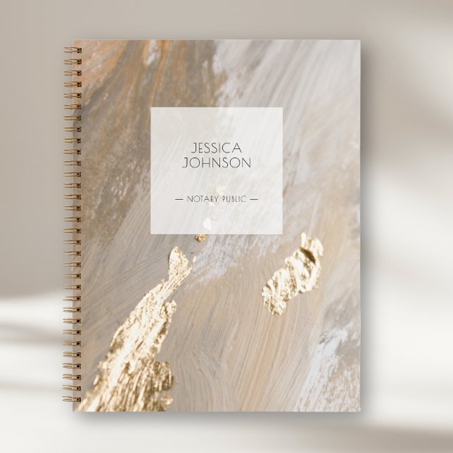 Carnet Notaire Public de Nom Aquarelle Beige Doré Élégant (Créateur téléchargé)