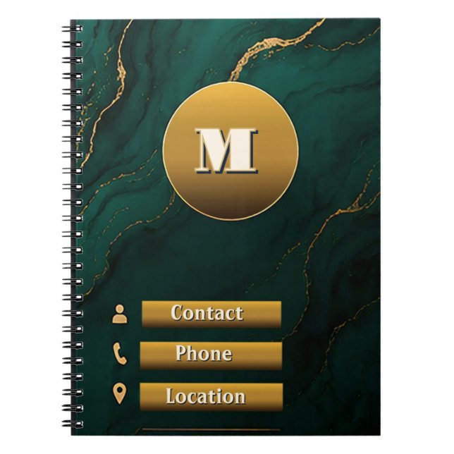 Carnet 💚 Note de société en marbre doré avec fond émerau (Devant)