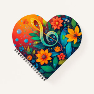 Carnet Note Musicale Artistique Entourée De Fleurs Coloré