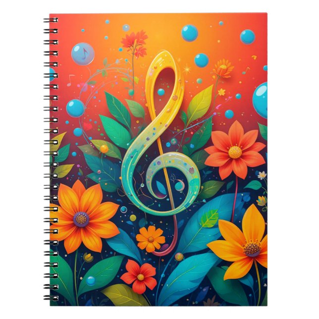 Carnet Note Musicale Artistique Entourée De Flowe Coloré (Devant)