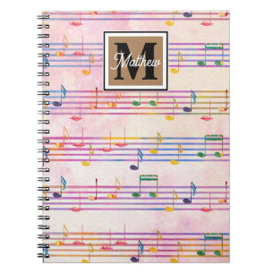 Carnet Note musicale colorée Musicien Monogramme