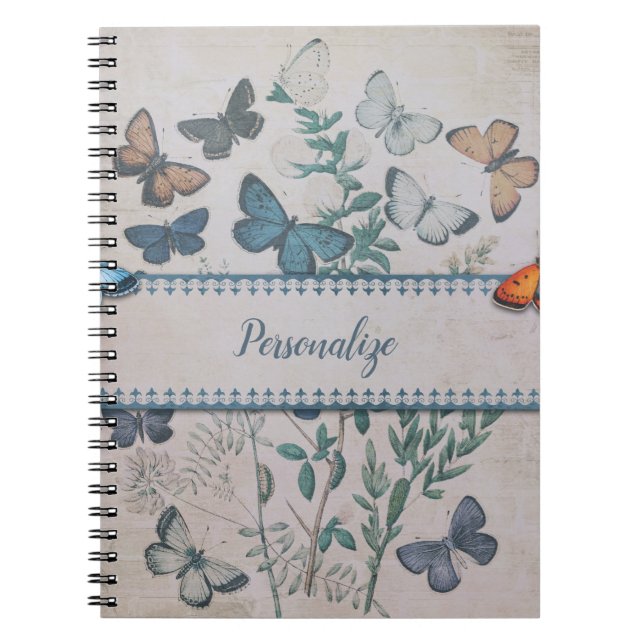 Carnet Notebo vintage Blue Butterfly Motif personnalisé (Devant)