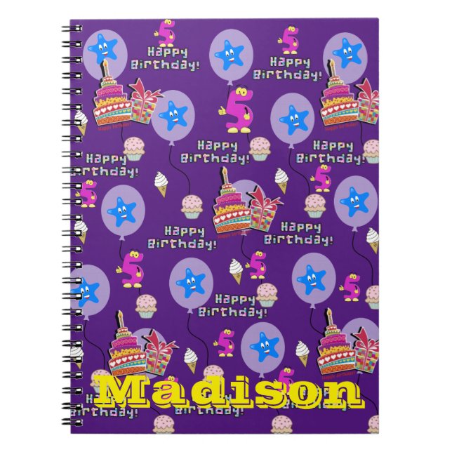 Carnet Notebook, #5 Happy 5th Birthday Notes Purple (Devant)