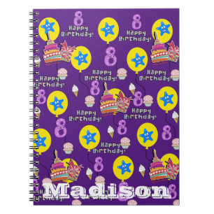Carnet Notebook, #8 Happy 8th Birthday Notes Purple