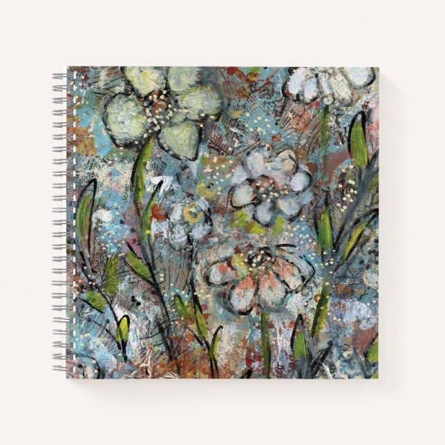 Carnet Notebook featuring mixed media floral artwork  (Devant)