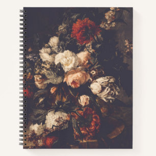 Carnet Notebook Vintage Floral d'automne rose rouge blanc
