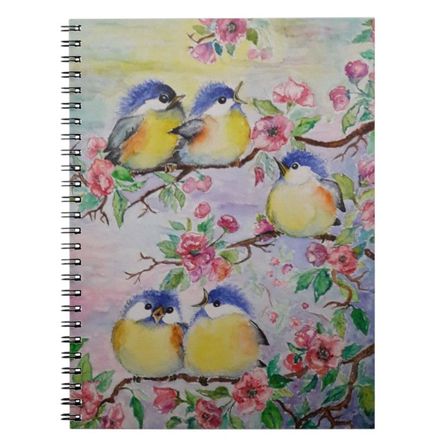 Carnet Notebook with Cute Sparrows - Painting (Devant)