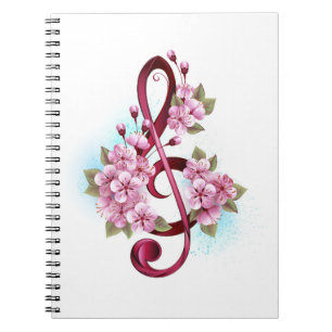 Carnet Notes de clef musicale en treble avec des fleurs S