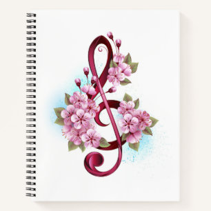 Carnet Notes de clef musicale en treble avec des fleurs S