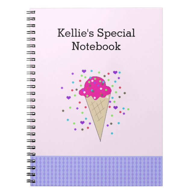 Carnet Notes de crème glacée aux confettis roses (Devant)