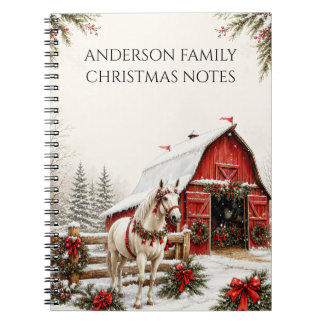 Carnet Notes de ferme rouge Noël cheval blanc |