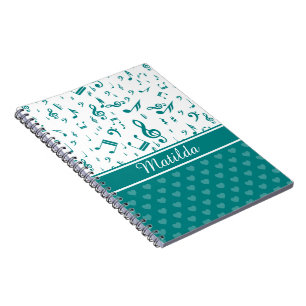 Carnet Notes de musique et Motif de coeur Turquoise et bl