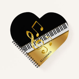 Carnet Notes de musique moderne Black Gold, Touches de pi