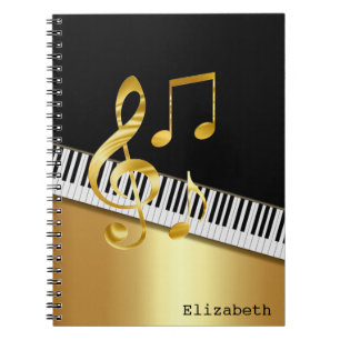 Carnet Notes de musique moderne Black Gold, Touches de pi