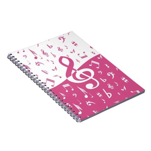 Carnet Notes de musique Treble Clef Wave en rose et blanc (Côté Droit)