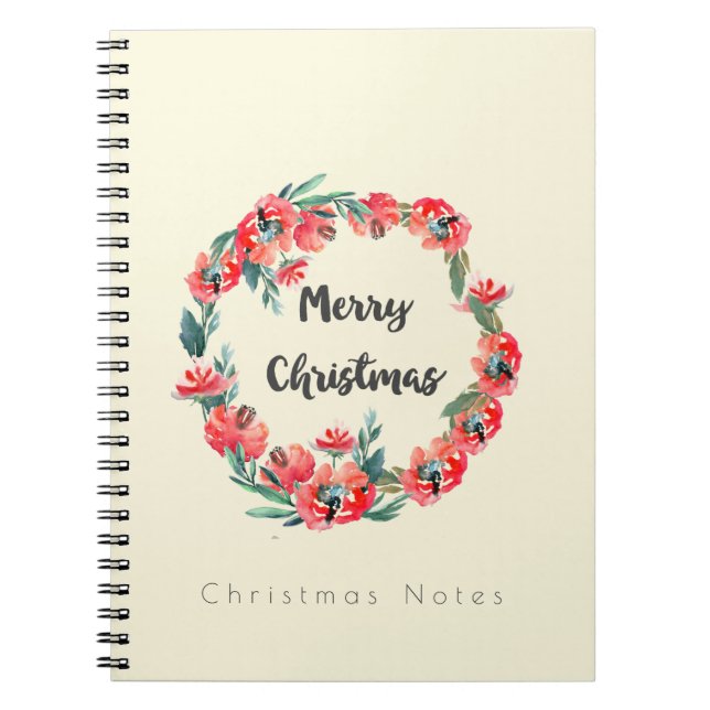 Carnet Notes de Noël Vert aquarelle rouge (Devant)