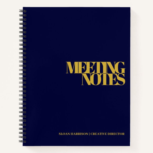 Carnet Notes de réunion d'affaires modernes Or Bleu marin (Devant)