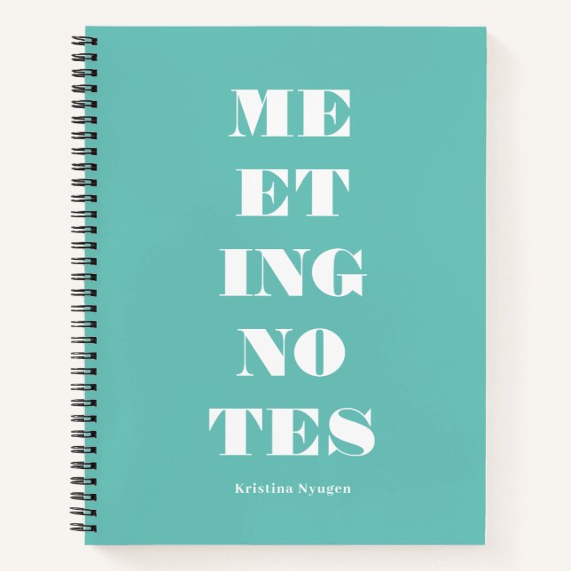 Carnet Notes de réunion en typographie verte turquoise mo (Devant)