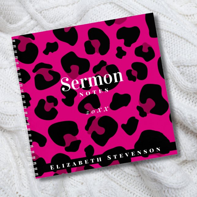Carnet Notes de sermon à impression de guépard rose chaud (Créateur téléchargé)