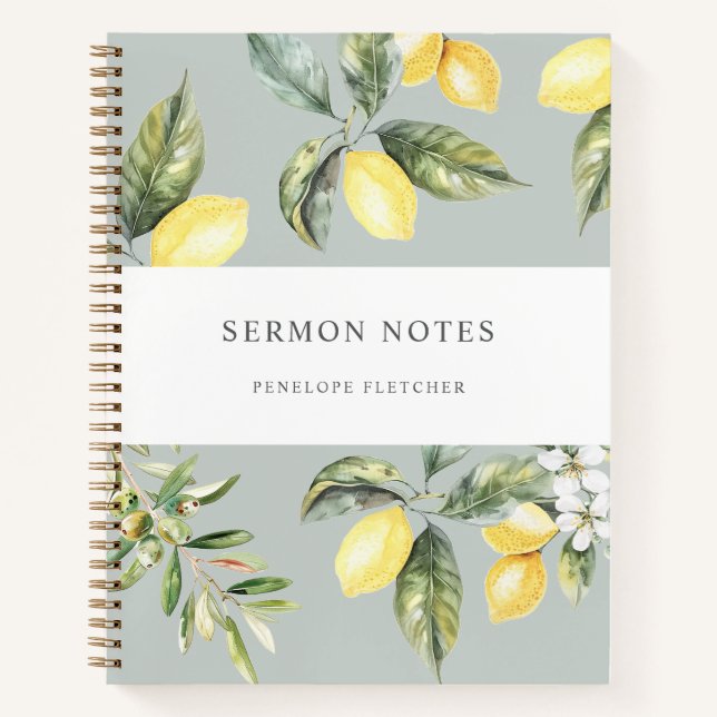 Carnet Notes de sermon Aquarelle Citrons Olives (Devant)