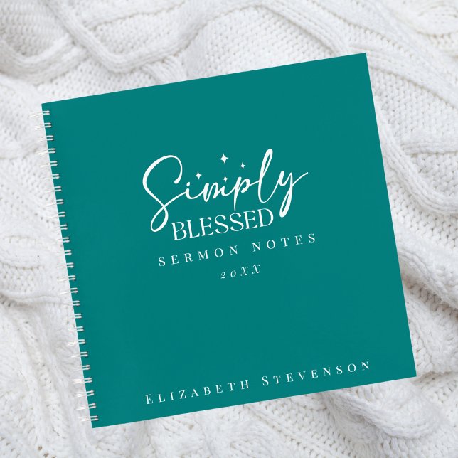 Carnet Notes de sermon bleu sarcelle gras simplement béni (Créateur téléchargé)