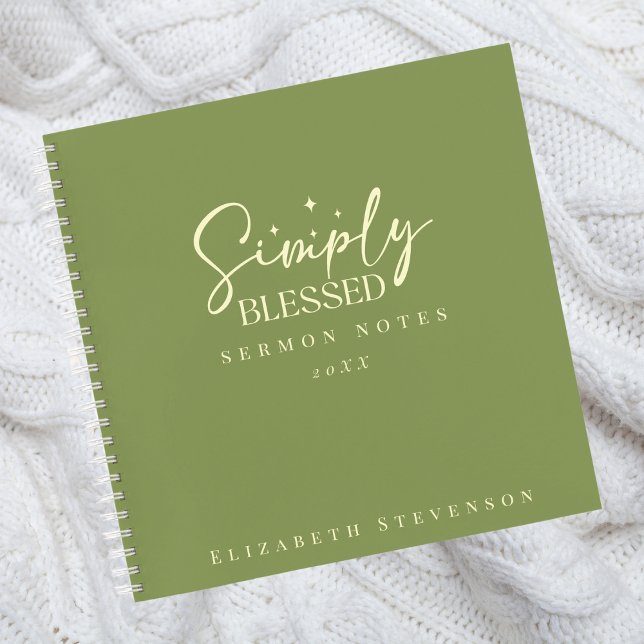 Carnet Notes de sermon vert Moss Simplement Béni Moderne (Créateur téléchargé)