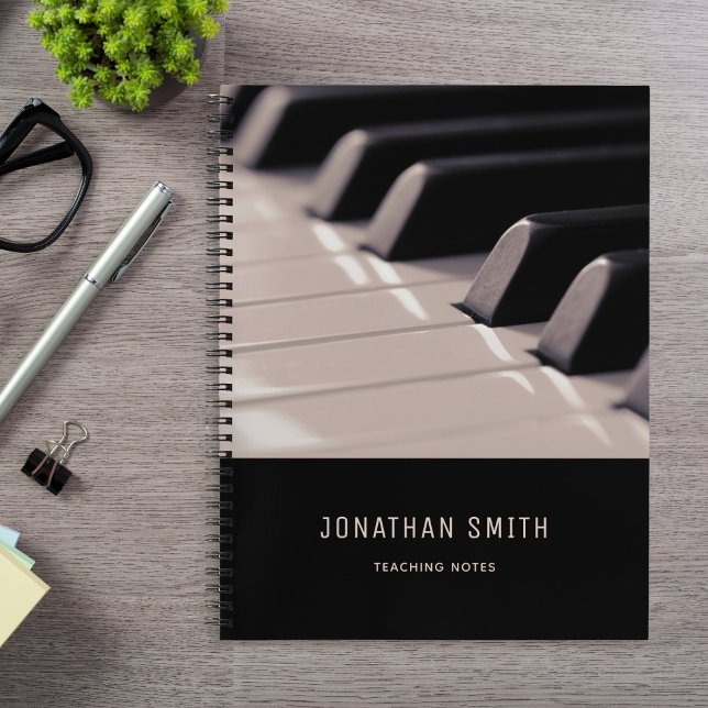 Carnet Notes d'enseignement de piano Classy noir et blanc (Créateur téléchargé)