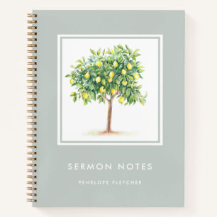 Carnet Notes du sermon Aquarelle Citron Arbre Sage Vert