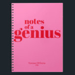 Carnet Notes d'un Genius Funny Modern Bold Rouge - Rose c<br><div class="desc">NewParkLane - Ajoutez de la couleur à votre vie, avec ce carnet moderne et personnalisé, avec une citation drôle "Notes d'un génie" en caractères rouges gras contre un arrière - plan rose chaud. Consultez cette collection pour connaître les articles correspondants.</div>