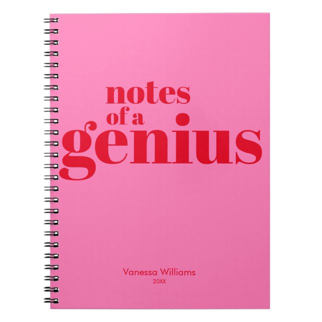 Carnet Notes d'un Genius Funny Modern Bold Rouge - Rose c (Devant)
