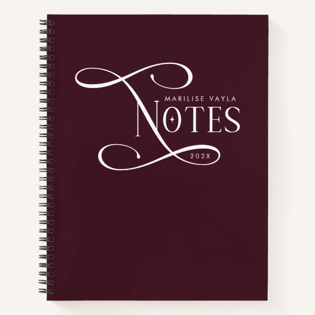 Carnet Notes Élégantes Modernes Personnalisées Bordeaux (Devant)