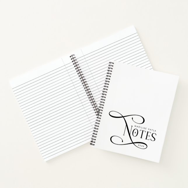 Carnet Notes Élégantes Modernes Personnalisées Noir Blanc (Intérieur)