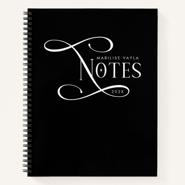 Carnet Notes Élégantes Modernes Personnalisées Noir Blanc (Devant)