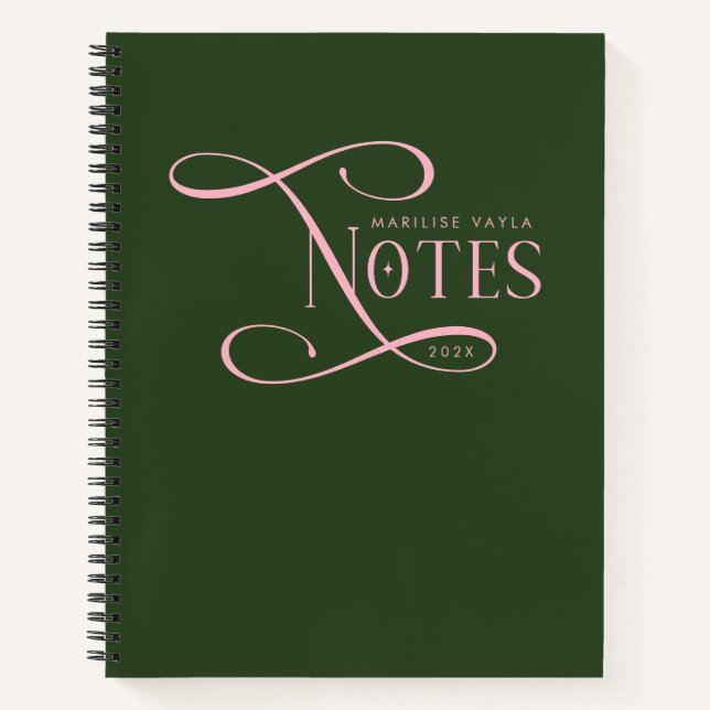 Carnet Notes Élégantes Modernes Personnalisées Vert Rose (Devant)