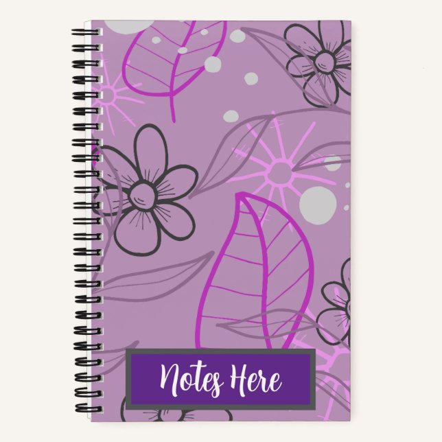 Carnet Notes ici motif spirale de feuilles de fleurs de p (Recto)