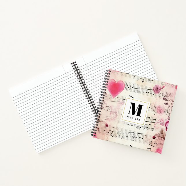 Carnet Notes musicales et Monogramme Vintage Rose (Intérieur)