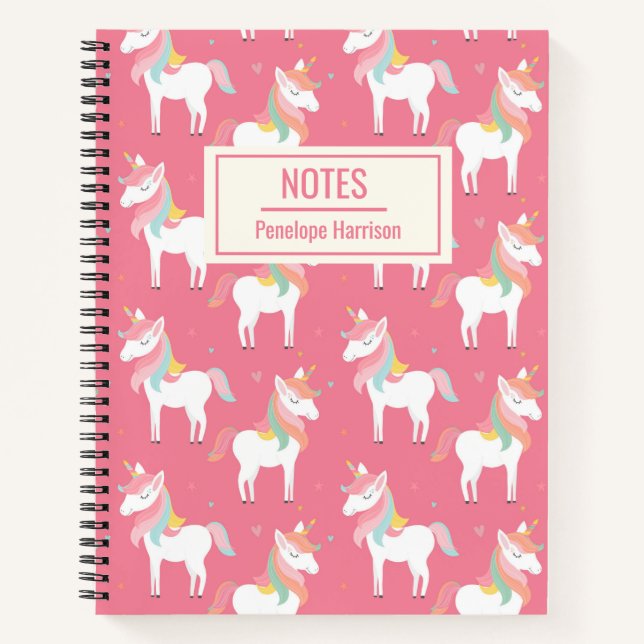 Carnet Notes personnalisées motif licorne rose mignon (Devant)