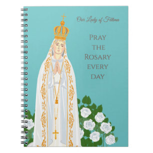 Carnet Notre-Dame de Fatima et roses blanches