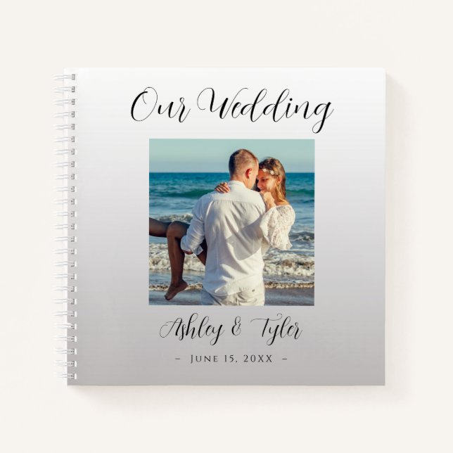 Carnet Notre Mariage, Gradient Argent, Noms, Date & Photo (Devant)