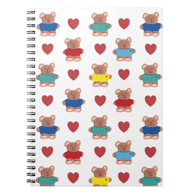 Carnet Nounours en T-shirts avec des cœurs (Devant)